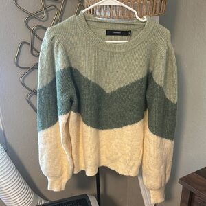 Vero Moda Green and Cream Crew Neck Sweater